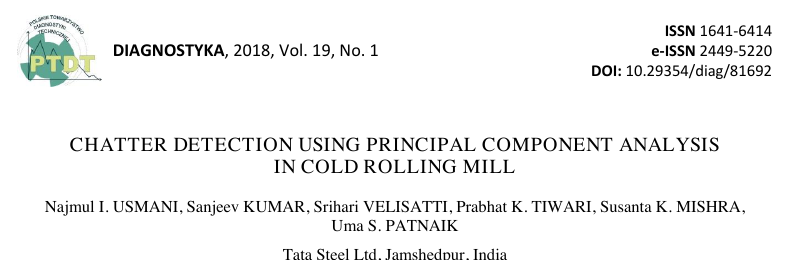 Original Diagnostyka paper header naming Prabhat K. Tiwari as a co-author of the cold-rolling chatter study.