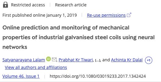 Actual publisher article header showing the coil-quality paper’s title, Prabhat Kr Tiwari among the authors, and its DOI.